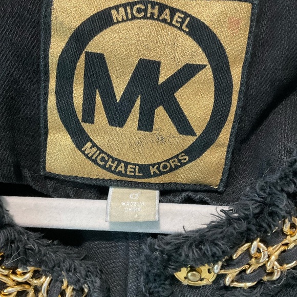 Michael Kors Women’s 0 Black Cropped Denim Jacket Gold Chain Trim Runway Chic - Picture 5 of 8